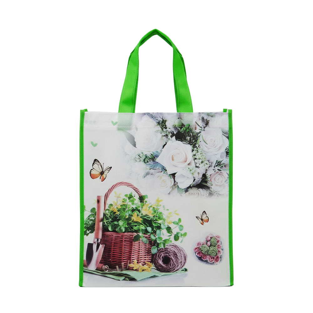 Medium White Rose & Basket Non-Woven Bag - Pack of 10