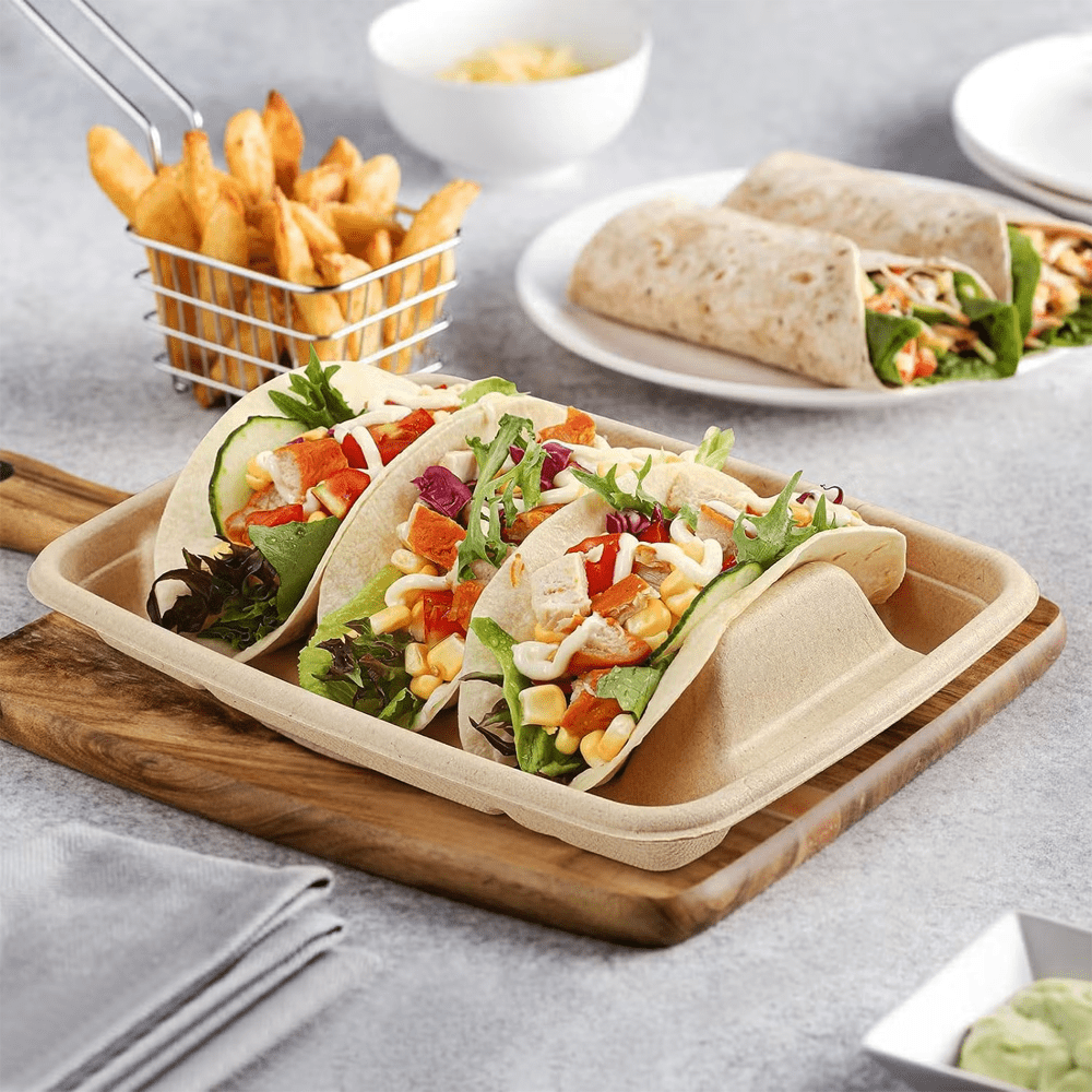 Natural Sugarcane Taco Holder Tray - 300/CTN - TEM IMPORTS™