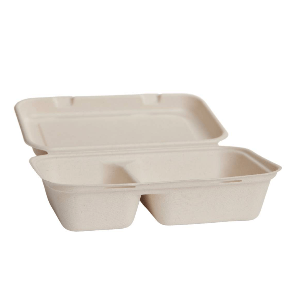 Natural Sugarcane Takeaway Large 2 Comp Snack Pack Food Clam - 250/CTN - TEM IMPORTS™