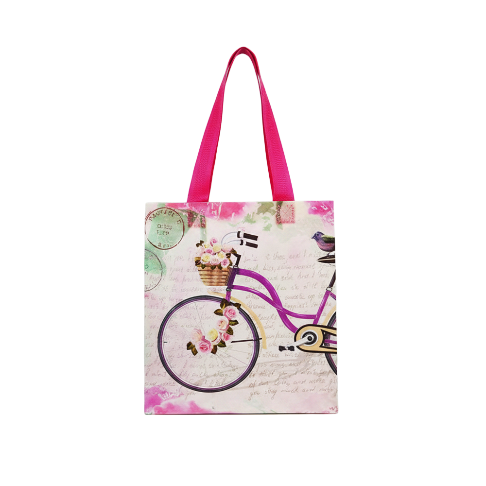 Small PP Printed Purple Bicycle & Rose Non-Woven Bag - Pack of 10
