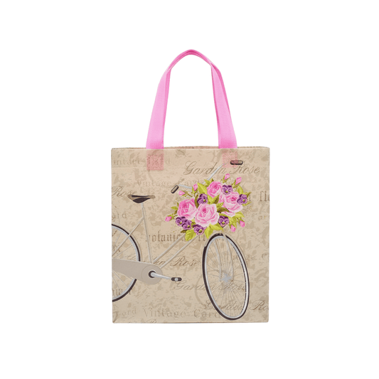 Small PP Printed Bicycle & Rose Non - Woven Bag - Pack of 10 - TEM IMPORTS™