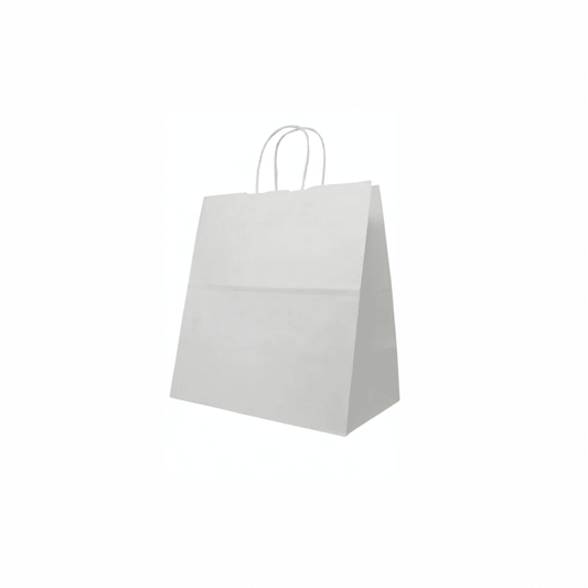 Small White Paper Takeaway Bags with Twisted Handles (Carton of 250) - TEM IMPORTS™