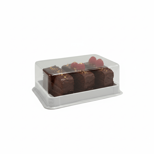 Small White Rectangular Plastic Cake Tray With Clear Lid - TEM IMPORTS™