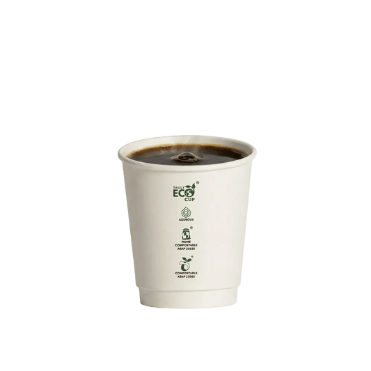 Truly Eco® 8oz White Aqueous Double Wall Paper Cups - 90mm Rim (Carton of 500) - TEM IMPORTS™