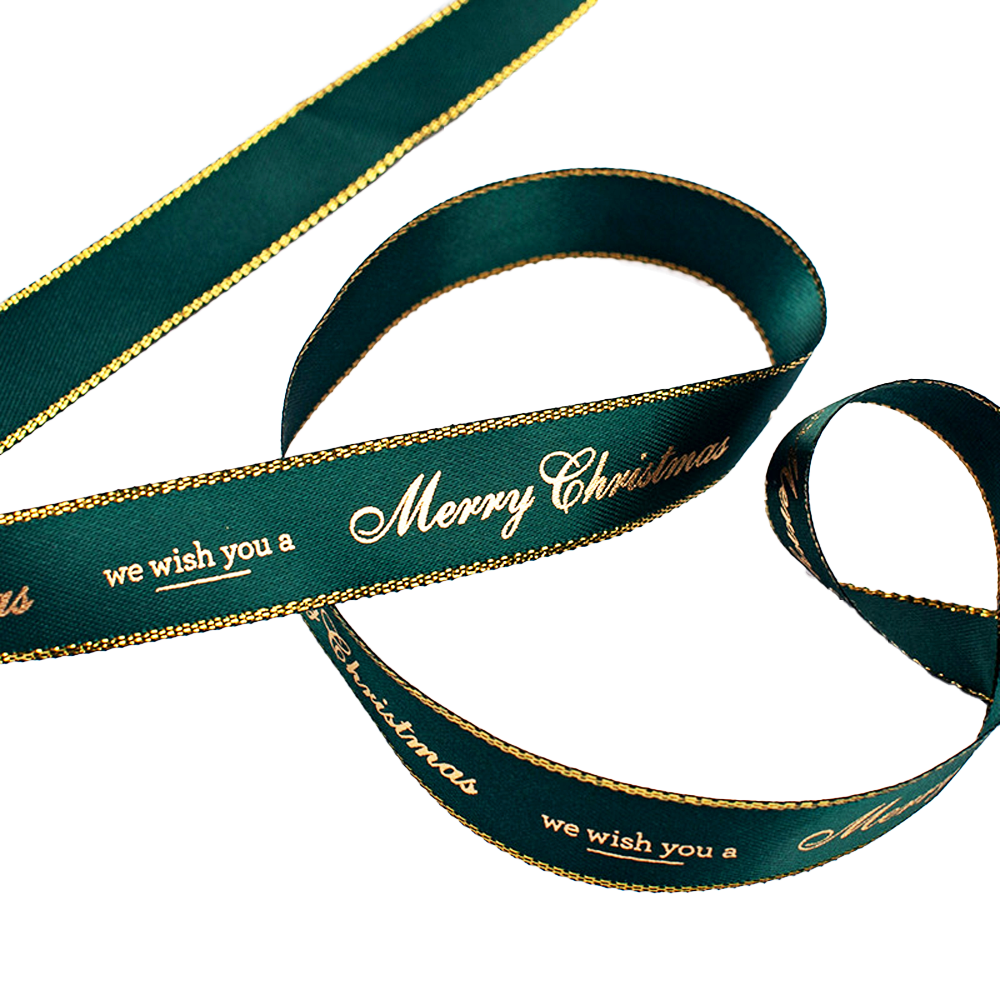 16mm Satin Ribbon With Gold Woven Edge Green