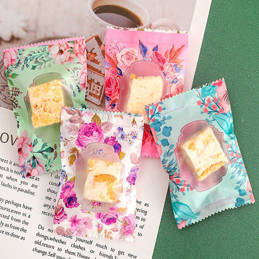 100x70mm Heat Sealable Flower Pattern Nougat Bag - 100/PKT