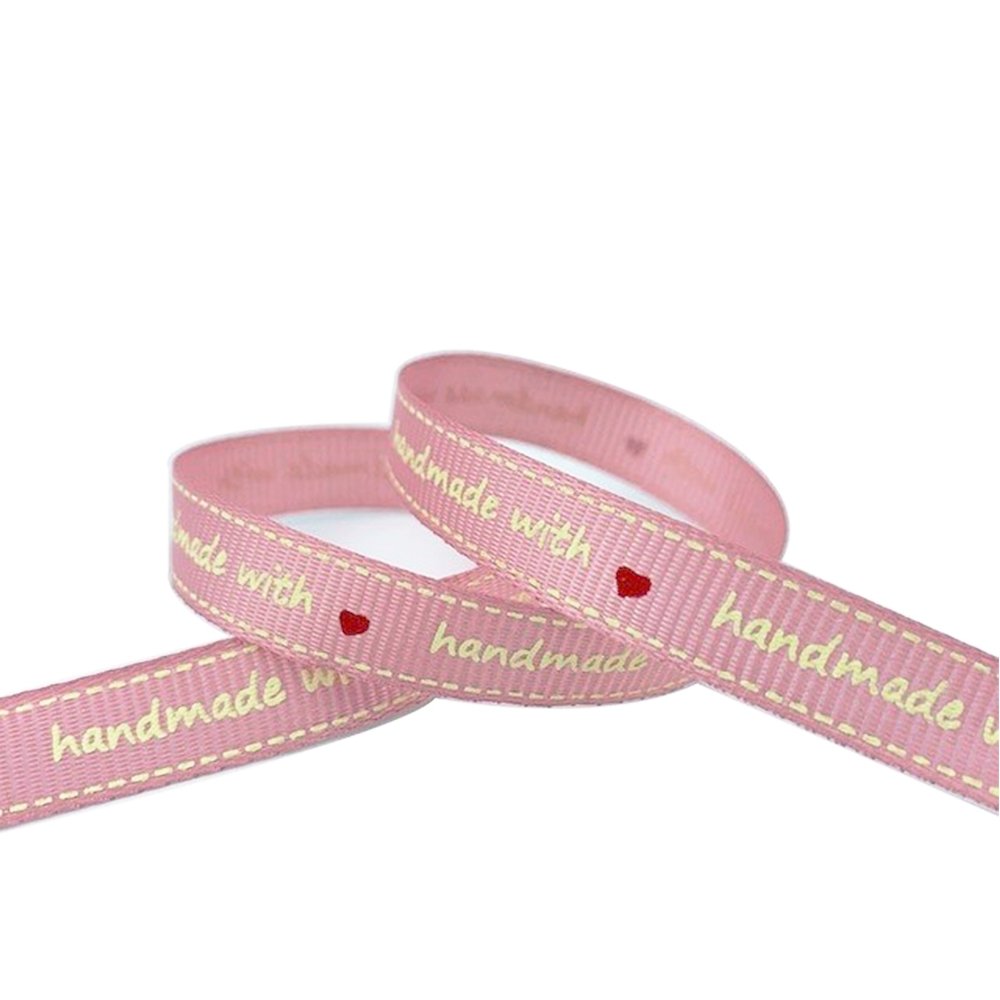 10mm "Handmade" Printed Grosgrain - Light Pink - TEM IMPORTS™