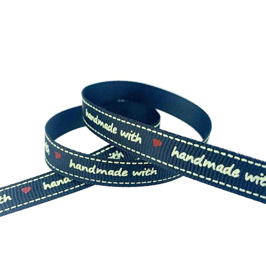 10mm "Handmade" Printed Grosgrain - Navy - TEM IMPORTS™