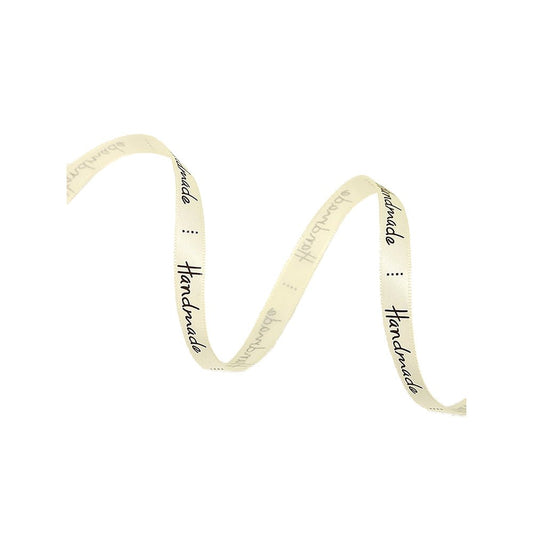 10mm 'Handmade' Printed Satin Ribbon - Cream - TEM IMPORTS™