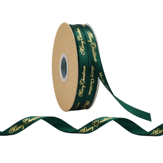 10mm Satin Ribbon - Merry Christmas Green - TEM IMPORTS™