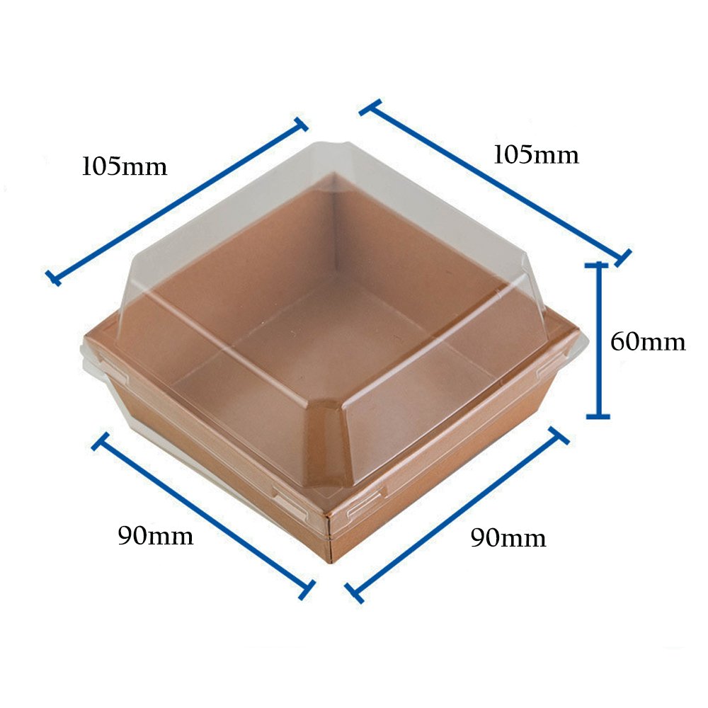 10x10cm Square Kraft Paper Tray With Clear Lid - TEM IMPORTS™