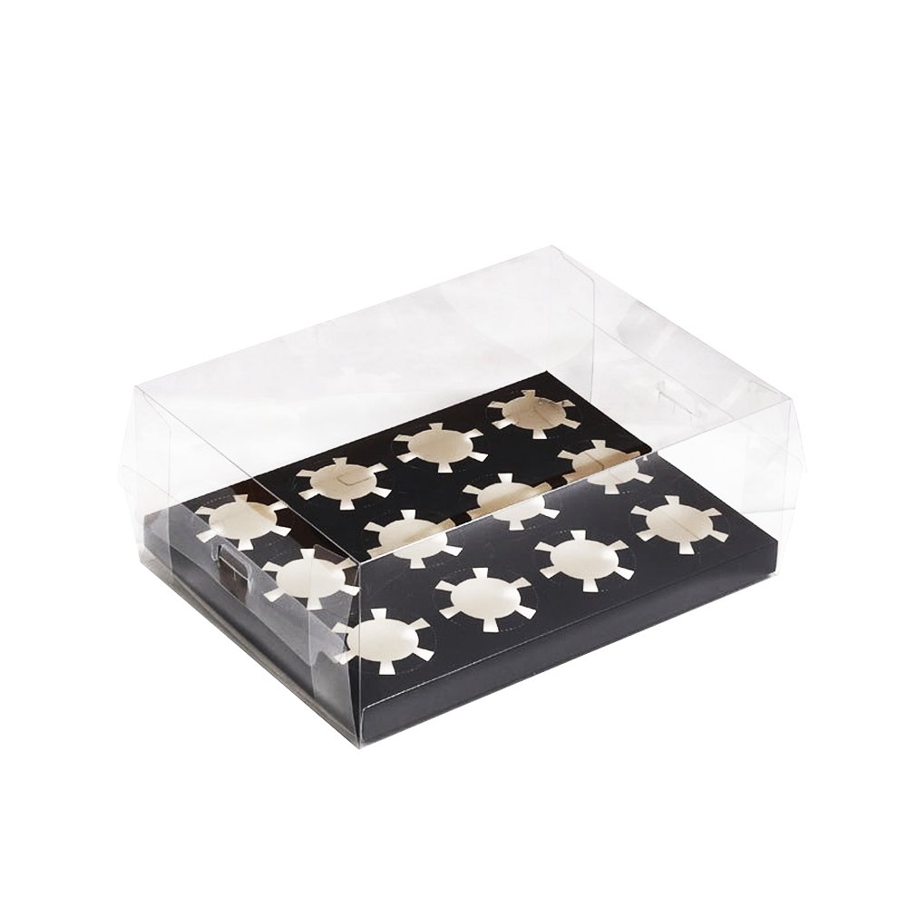 12 Cupcake Clear Box With Black Paper Tray - 5pcs/PK