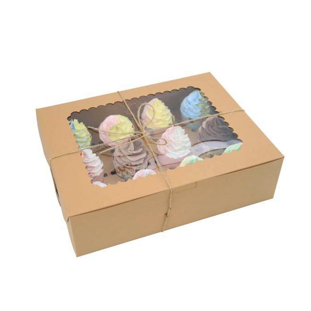 12 Cupcake Kraft Paper Box With Window - TEM IMPORTS™