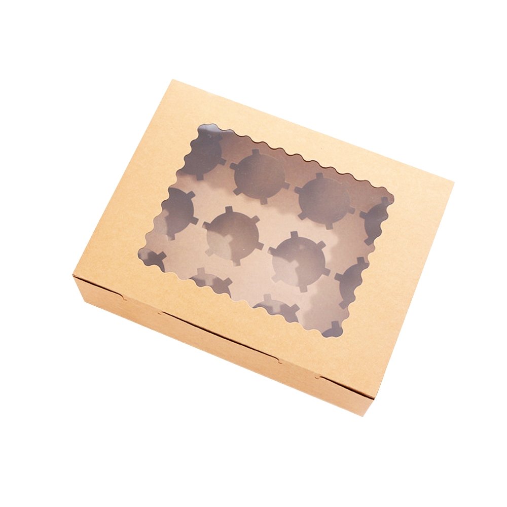 12 Cupcake Kraft Paper Box With Window - TEM IMPORTS™