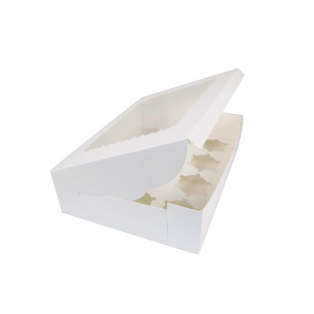 12 Cupcake White Paper Box With Window - TEM IMPORTS™