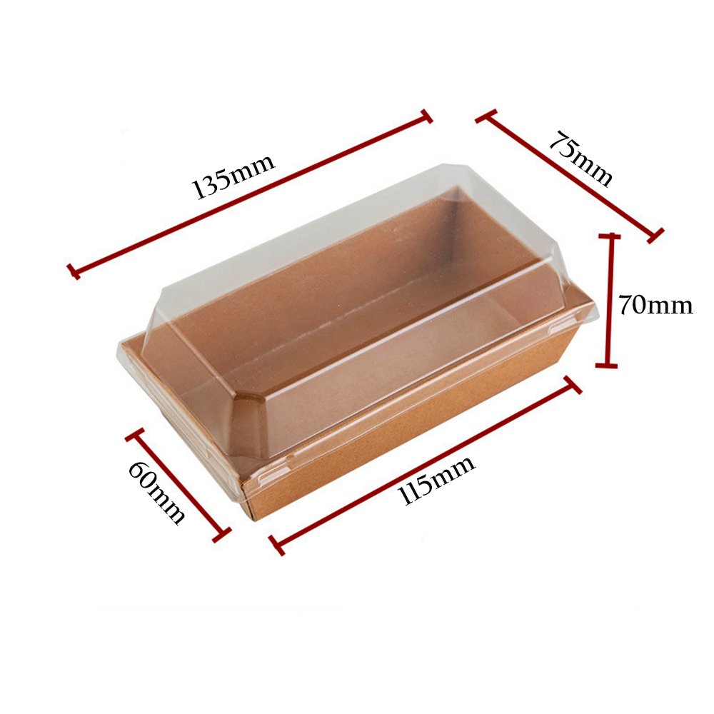 13x75cm Rectangular Kraft Paper Tray With Clear Lid - TEM IMPORTS™