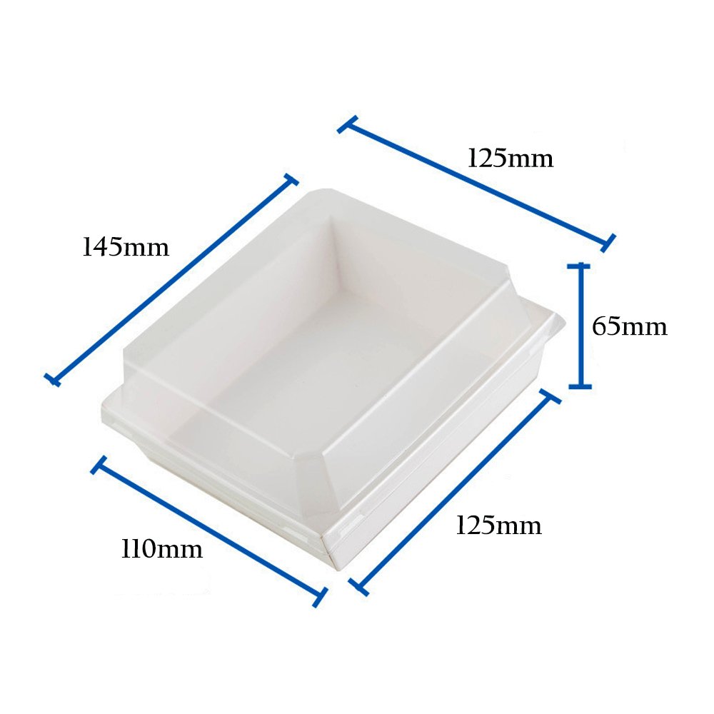 14x12cm Square White Paper Tray With Clear Lid - TEM IMPORTS™