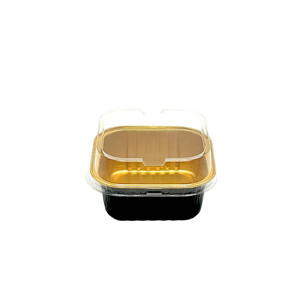 150mL Black & Gold Square Aluminium Foil Cake Tin With Lid - TEM IMPORTS™