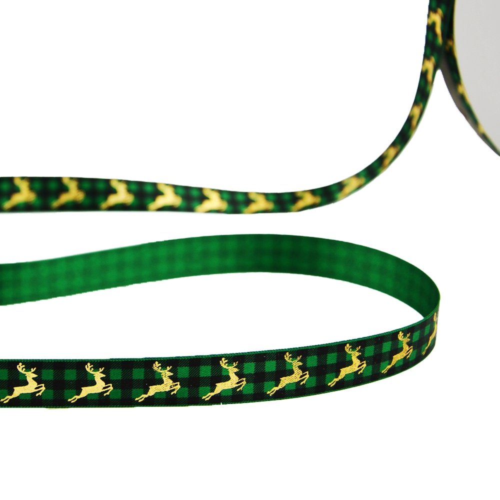 15mm Grosgrain Pattern Ribbon - Reindeer Green - TEM IMPORTS™