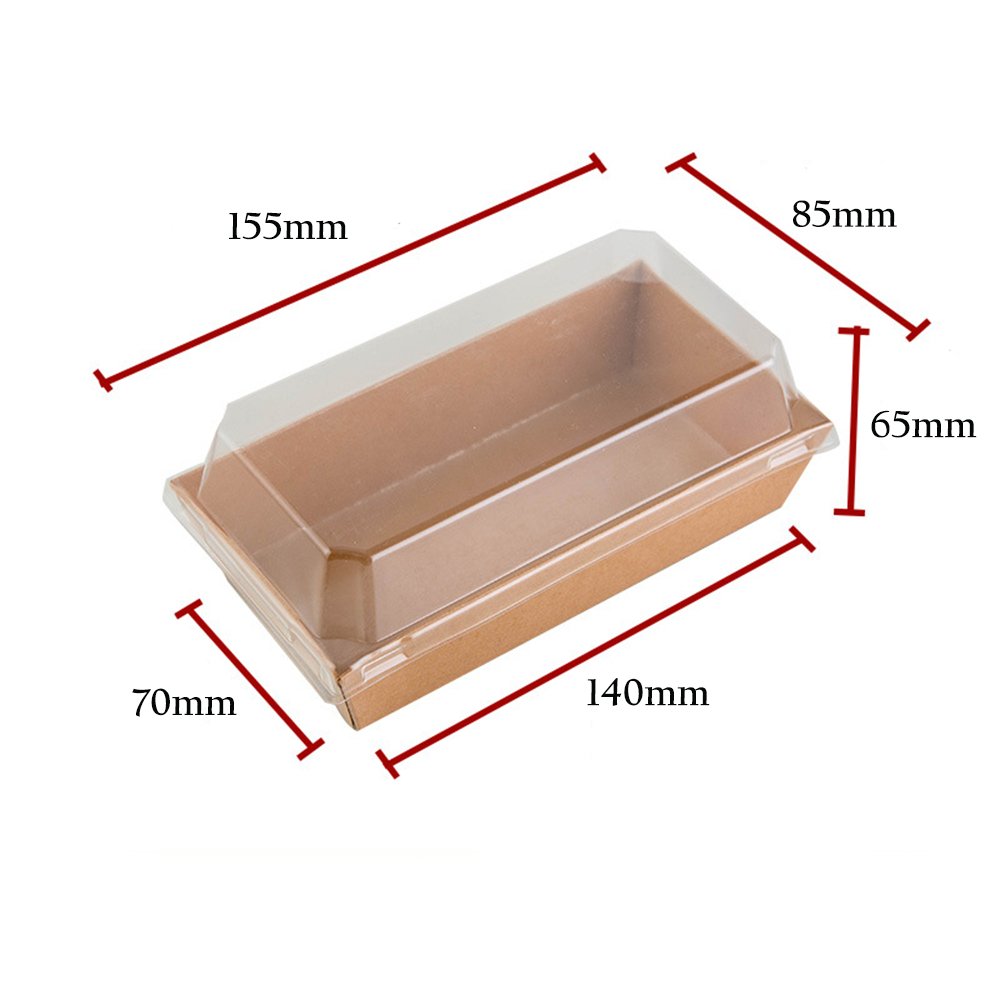 15x85cm Rectangular Kraft Paper Tray With Clear Lid - TEM IMPORTS™