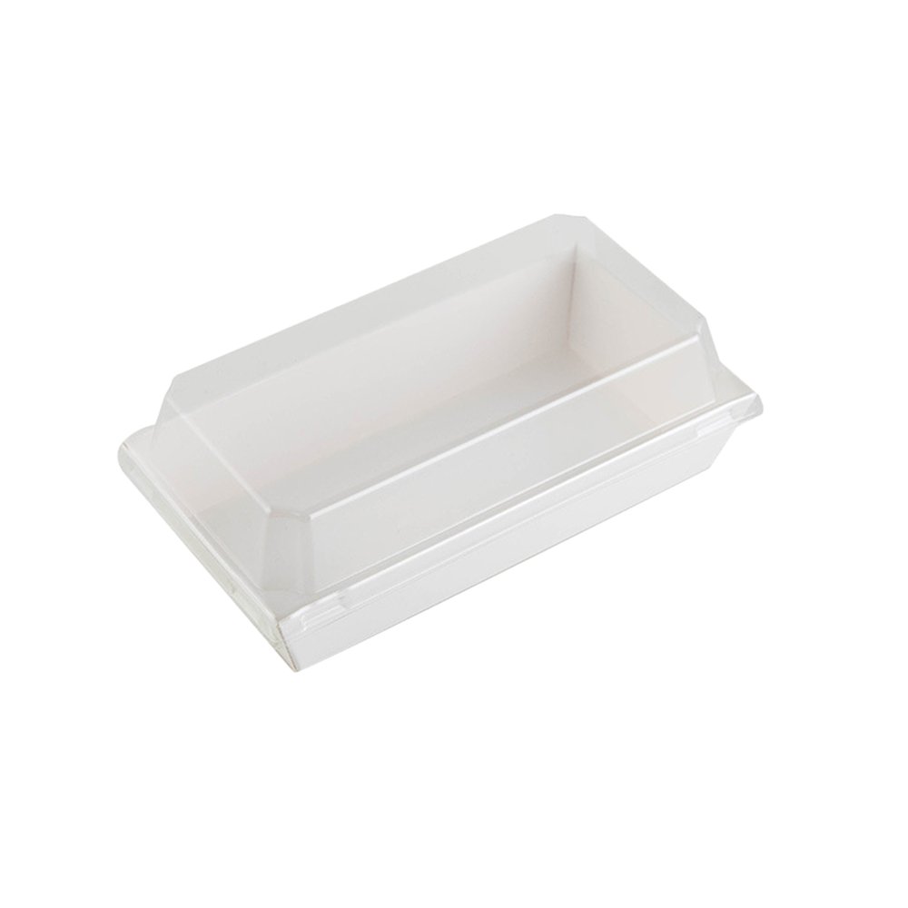 15x85cm Rectangular White Paper Tray With Clear Lid - TEM IMPORTS™