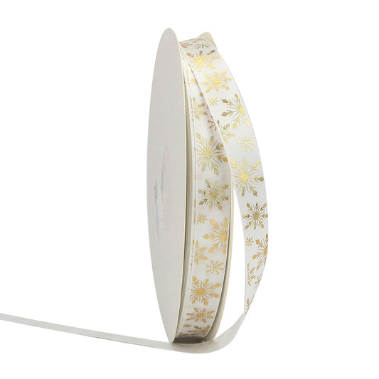 16mm Satin Ribbon - Gold Snowflakes - TEM IMPORTS™