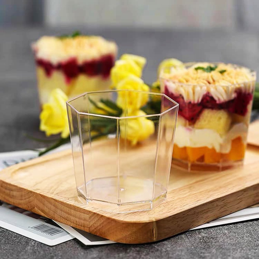 180mL Clear Mini Octagon Shape Dessert Cup Base - TEM IMPORTS™