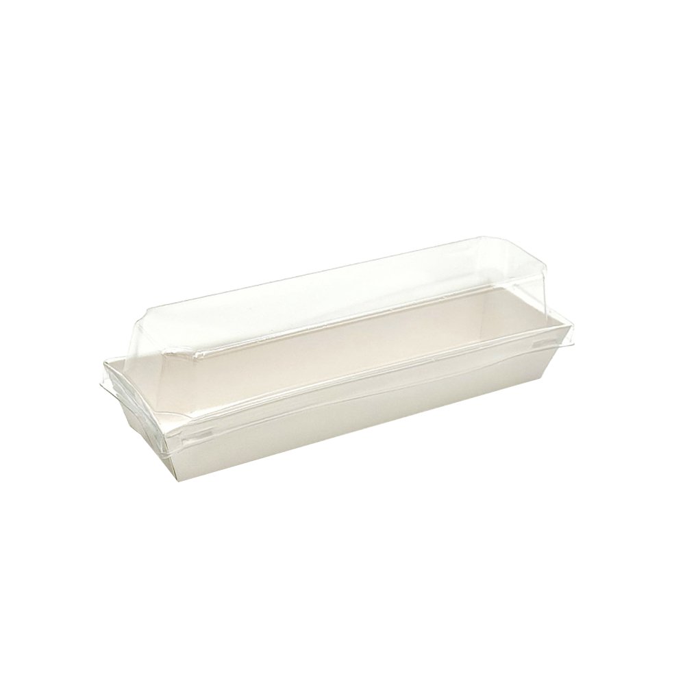 18x55cm Rectangular White Paper Tray With Clear Lid - TEM IMPORTS™