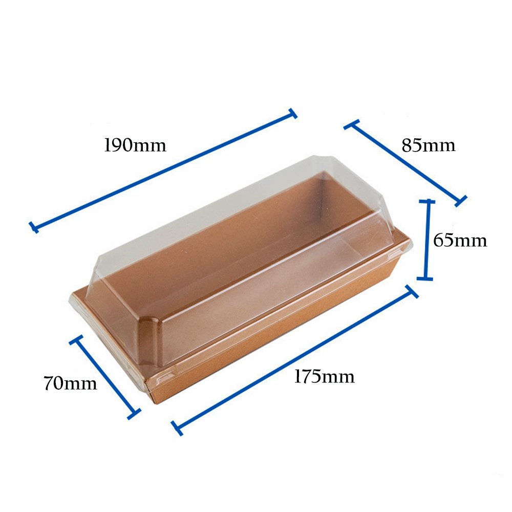 19x85cm Rectangular Kraft Paper Tray With Clear Lid - TEM IMPORTS™