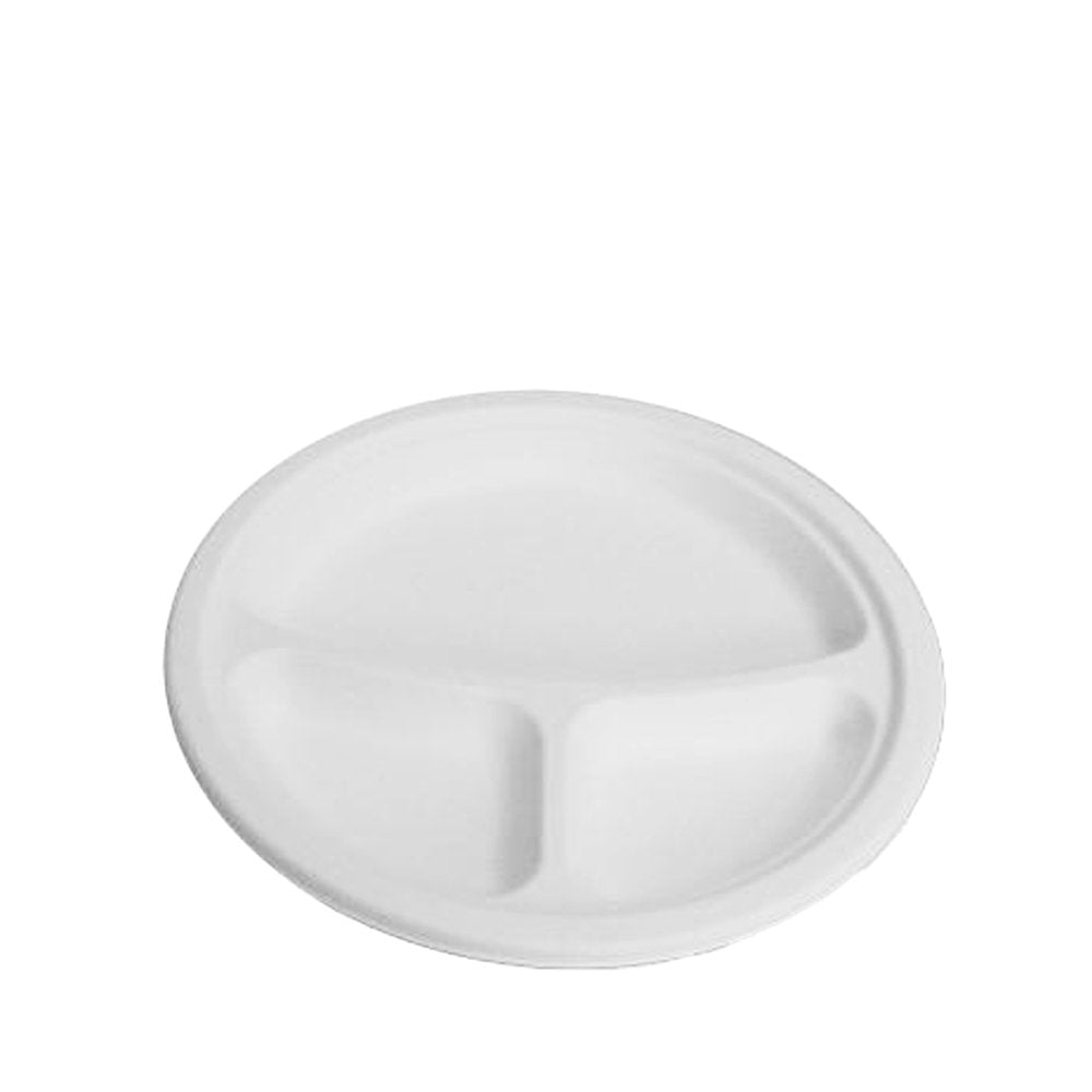 225mm/9" 3 Compartment Round Sugarcane Plate - TEM IMPORTS™