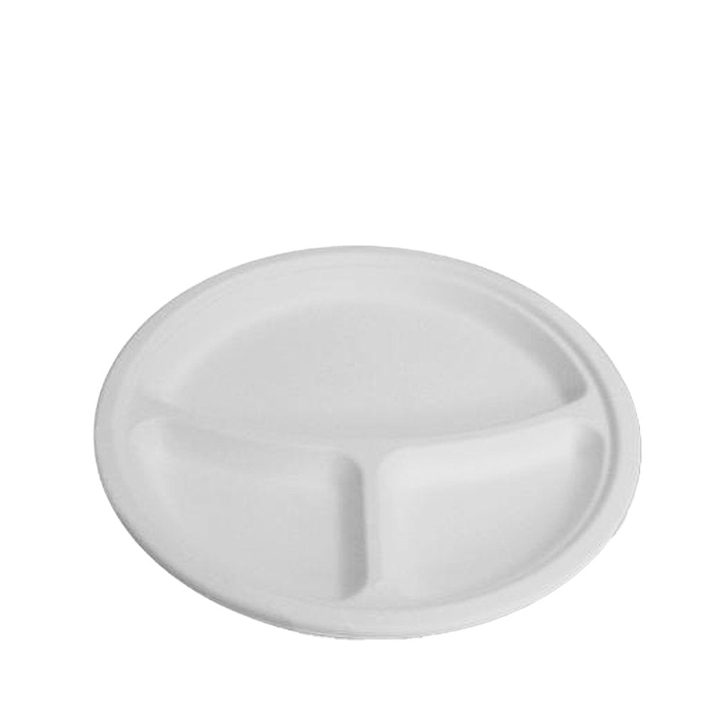 254mm/10" 3 Compartment Round Sugarcane Plate - TEM IMPORTS™