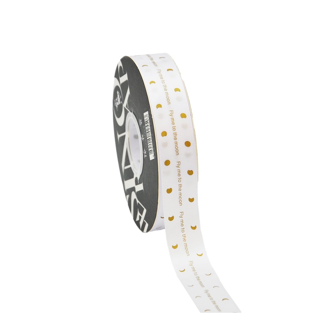 25mm 'Fly Me To The Moon' Printed Satin Ribbon - White - TEM IMPORTS™