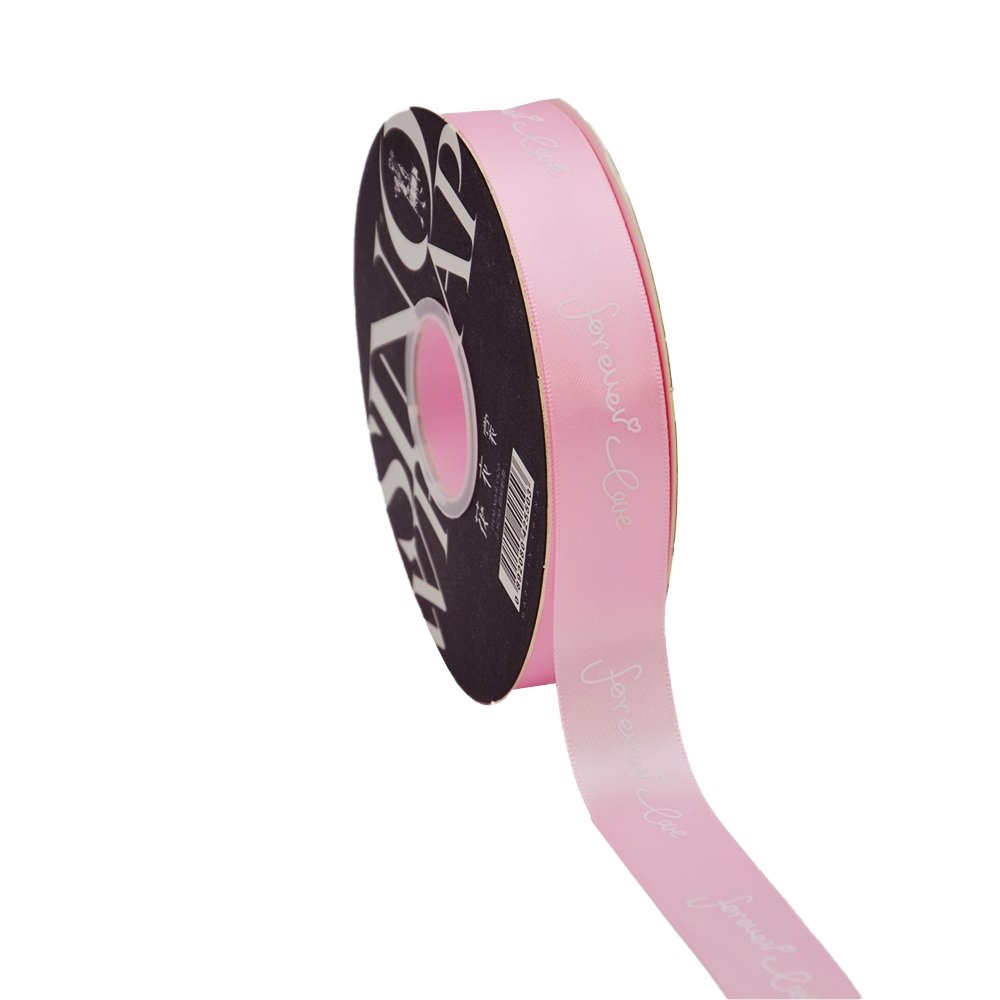 25mm 'Forever Love' Printed Satin Ribbon - Pink - TEM IMPORTS™