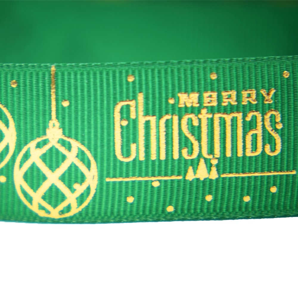 25mm Grosgrain Ribbon - Globes Merry Christmas Green - TEM IMPORTS™