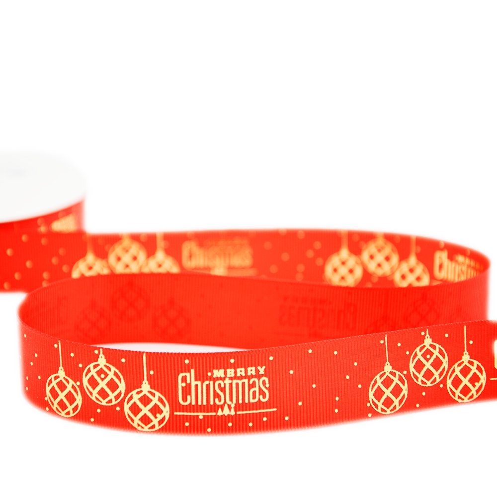 25mm Grosgrain Ribbon - Globes Merry Christmas Red - TEM IMPORTS™