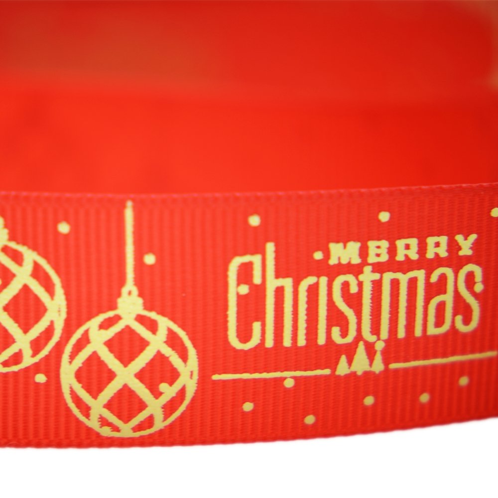 25mm Grosgrain Ribbon - Globes Merry Christmas Red - TEM IMPORTS™