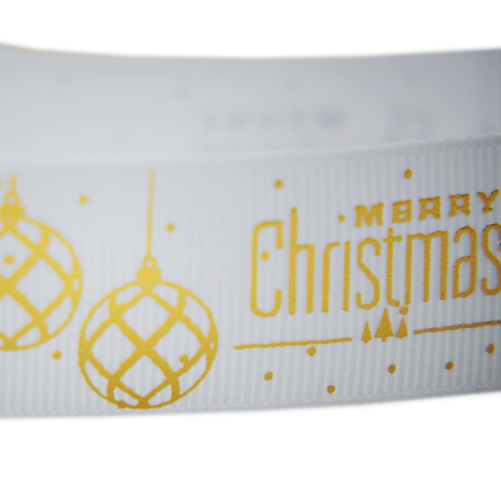 25mm Grosgrain Ribbon - Globes Merry Christmas White - TEM IMPORTS™