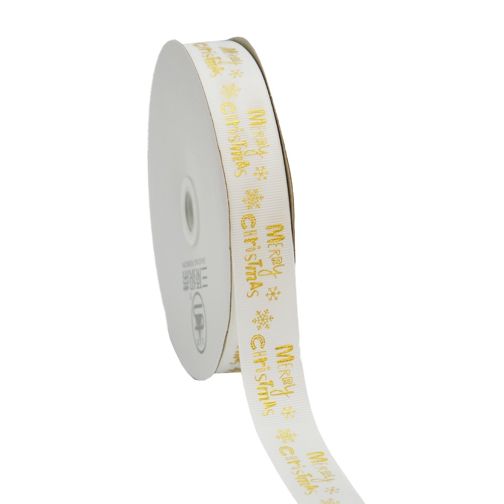 25mm Grosgrain Ribbon - Gold Prints Merry Christmas - TEM IMPORTS™
