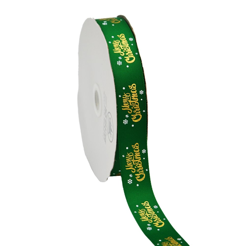 25mm Grosgrain Ribbon - Merry Christmas Green - TEM IMPORTS™