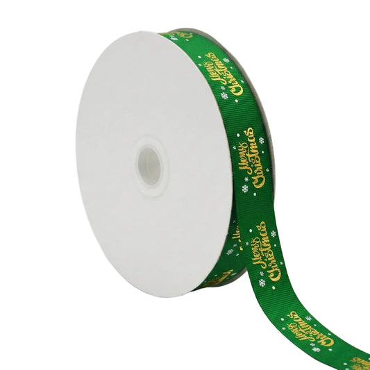 25mm Grosgrain Ribbon - Merry Christmas Green - TEM IMPORTS™