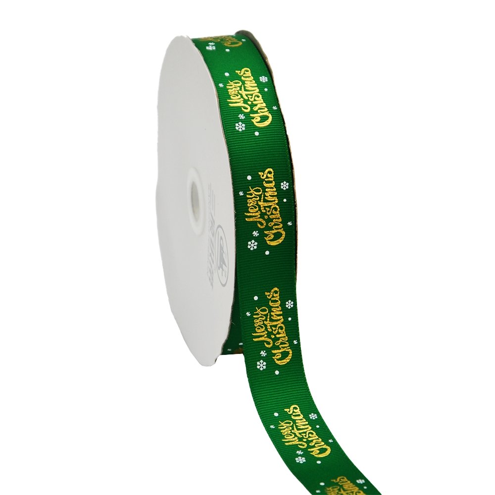 25mm Grosgrain Ribbon - Merry Christmas Green - TEM IMPORTS™