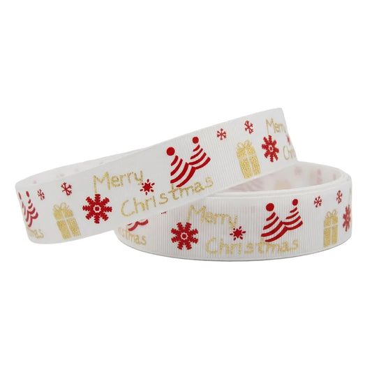25mm Grosgrain Ribbon - White Merry Christmas - TEM IMPORTS™