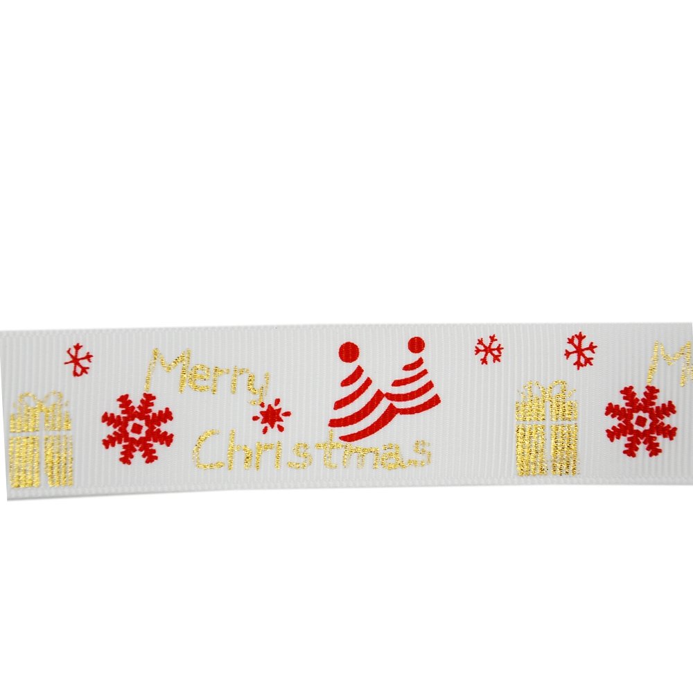 25mm Grosgrain Ribbon - White Merry Christmas - TEM IMPORTS™