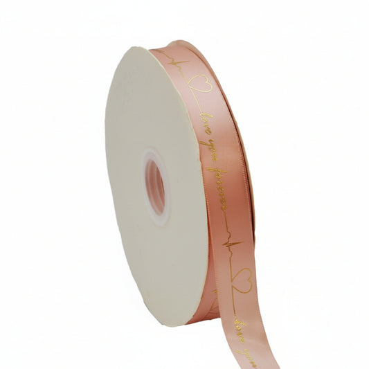 25mm 'Love You Forever' Printed Satin Ribbon - Peach - TEM IMPORTS™