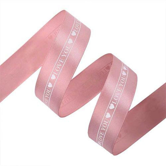 25mm 'Love You' Printed Satin Ribbon - Pink - TEM IMPORTS™