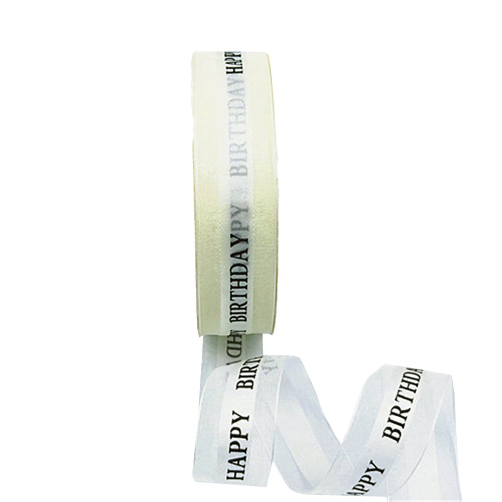 25mm Printed Organza - Happy Birthday Cream - TEM IMPORTS™