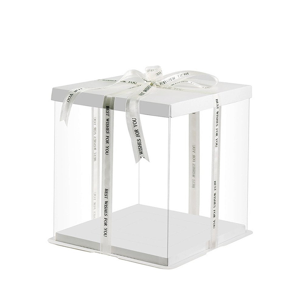 26x26x24 Clear Square Cake Box White With Paper Lid