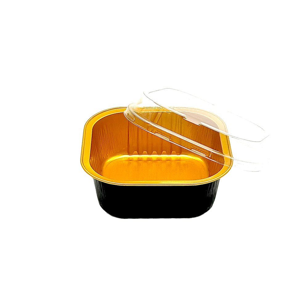 300mL Black & Gold Square Aluminium Foil Cake Tin With Lid - TEM IMPORTS™
