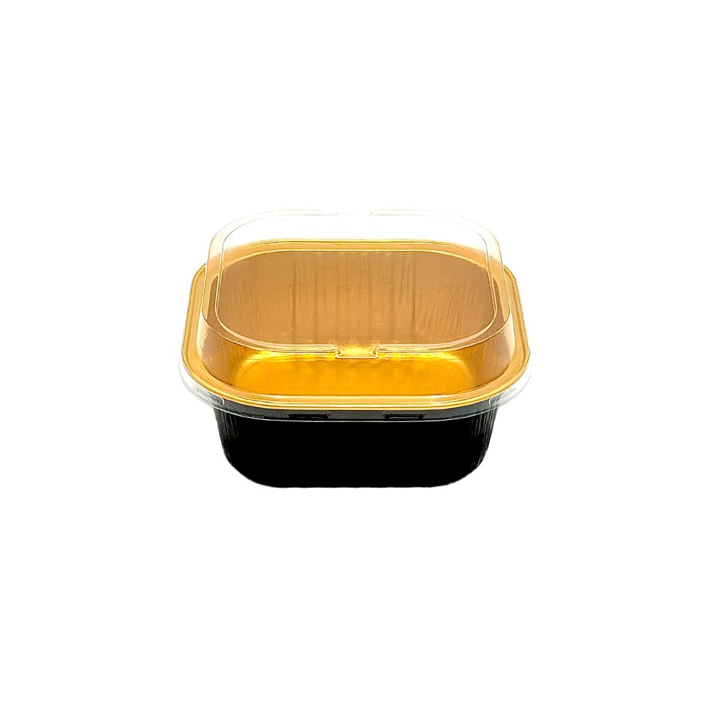 300mL Black & Gold Square Aluminium Foil Cake Tin With Lid - TEM IMPORTS™