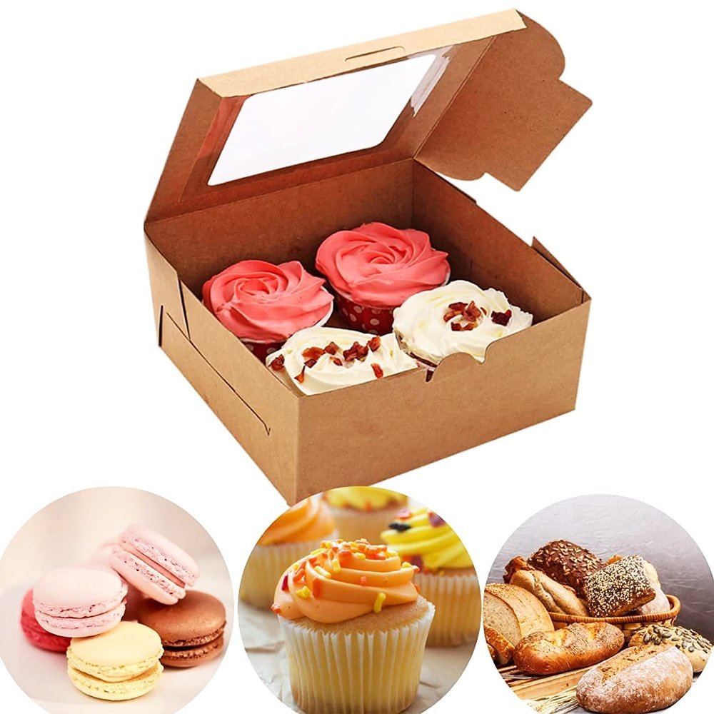 4 Cupcake Kraft Paper Box With Window - TEM IMPORTS™